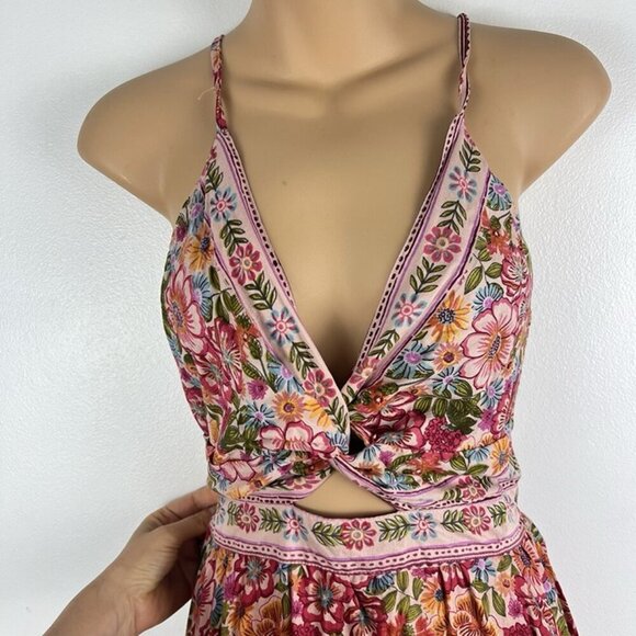 Angie Asymmetrical Floral Midi Dress sz S Front Twist Handkerchief Hem Boho Chic - Picture 3 of 4